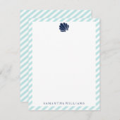 Blue Seashell on Mint Stripes Danke Notizen Einladung (Vorne/Hinten)