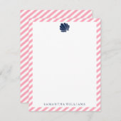 Blue Seashell on Pink Stripes Danke Anmerkungen Einladung (Vorne/Hinten)