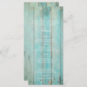 Blue Seashell on Wood Beach Wedding Menu Menükarte (Vorne/Hinten)