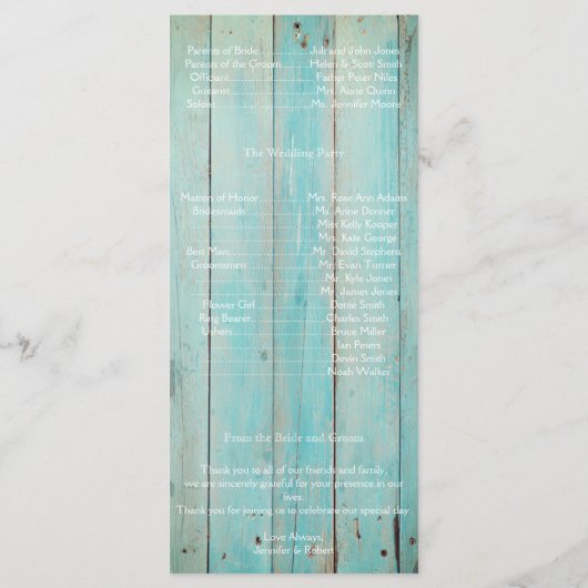 Blue Seashell on Wood Beach Wedding Program Programm (Rückseite)