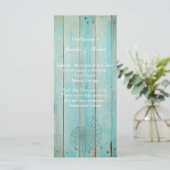 Blue Seashell on Wood Beach Wedding Program Programm (Stehend Vorderseite)