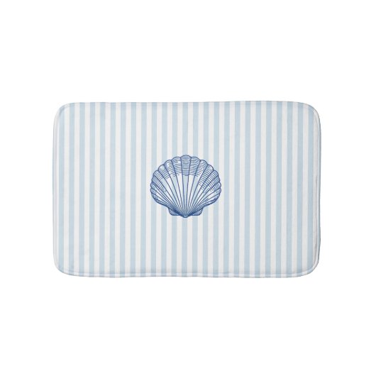Blue Seashell Painting Nautical Blue Strip Badematte (Vorderseite)