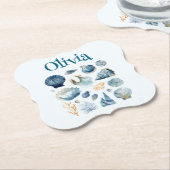 Blue Seashell Paper Untersetzer - Individuelle Nam (angewinkelt)