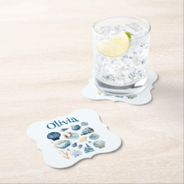 Blue Seashell Paper Untersetzer - Individuelle Nam