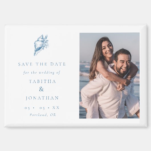 Blue Seashell Photo Coastal Wedding Save the Date Magnet (Vorderseite)