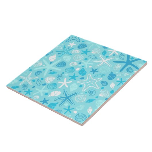 Blue Seashell & Star Bathroom Art Fliese (Seite)