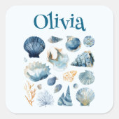 Blue Seashell Sticker | Custom Name (Vorderseite)