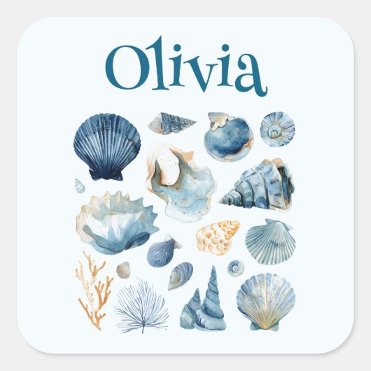 Blue Seashell Sticker | Custom Name (Vorderseite)