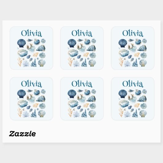 Blue Seashell Sticker | Custom Name (Blatt)