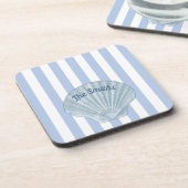 Blue Seashell & Stripes Getränkeuntersetzer (Linke Seite)
