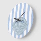 Blue Seashell & Stripes Große Wanduhr (Winkel)
