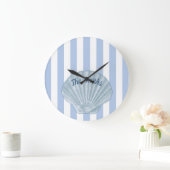 Blue Seashell & Stripes Große Wanduhr (Zuhause)