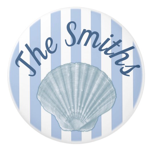 Blue Seashell & Stripes Keramikknauf (Vorderseite)