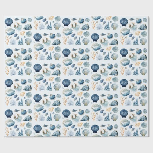 Blue Seashell Summer Wrapping Paper Geschenkpapier (Flach)