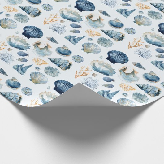 Blue Seashell Summer Wrapping Paper  Geschenkpapier (Ecke)