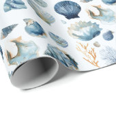 Blue Seashell Summer Wrapping Paper Geschenkpapier (Rolleneckpunkt)