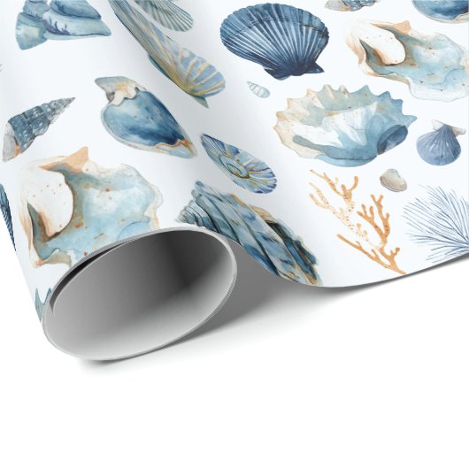 Blue Seashell Summer Wrapping Paper Geschenkpapier (Rolleneckpunkt)