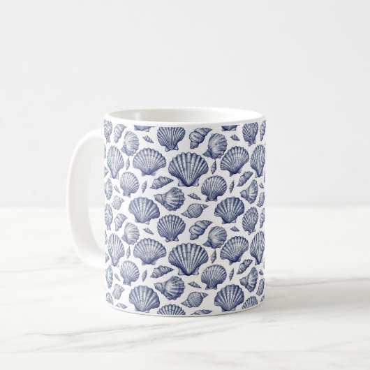 Blue Seashell Themed Coffee Tasse (Vorderseite Links)