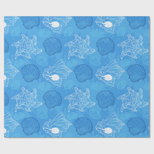 Blue Seashell Underwater Geschenkpapier (Flach)