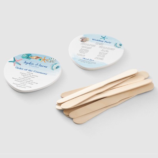 Blue Seashell Watercolor Theme Wedding Program Fächer (Non-assembled)