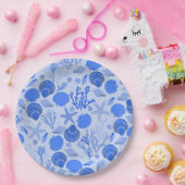 Blue Seashells and Coral Pattern Beach Pappteller (Party)