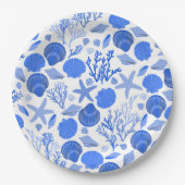 Blue Seashells and Coral Pattern Beach Pappteller (Vorderseite)