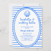 Blue Seashells and Wedding Bells Brautparty Einladung (Vorderseite)