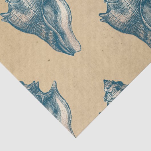 Blue Seashells auf Tan Decoupage Seidenpapier (Detail)