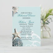 Blue Seashells Beach Hochzeit Probe Dinner Einladung (Stehend Vorderseite)