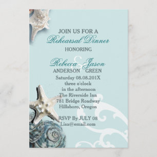 Blue Seashells Beach Hochzeit Probe Dinner Einladung