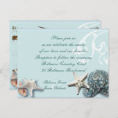 Blue Seashells Beach Hochzeitskarten Empfang Postkarte (Vorne/Hinten)