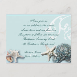 Blue Seashells Beach Hochzeitskarten Empfang Postkarte