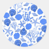 Blue Seashells Beach Niedlich Custom Runder Aufkleber (Vorderseite)