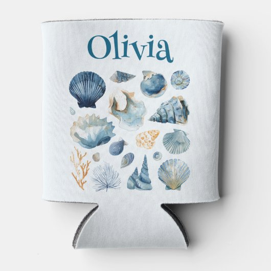 Blue Seashells Can Cooler | Custom Name Dosenkühler (Vorderseite)