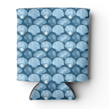 Blue Seashells Can Coolers - Coastal Themed