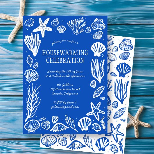 Blue Seashells Custom HOUSEWARMING PARTY Einladung