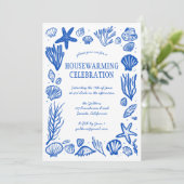 Blue Seashells Custom HOUSEWARMING PARTY Einladung (Stehend Vorderseite)