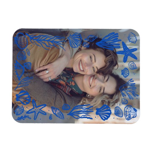 Blue Seashells Frame Custom Foto Magnet (Horizontal)