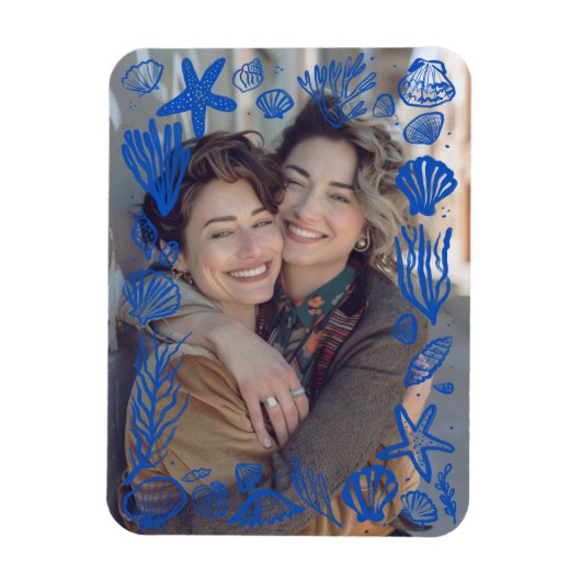 Blue Seashells Frame Custom Foto Magnet (Vertikal)