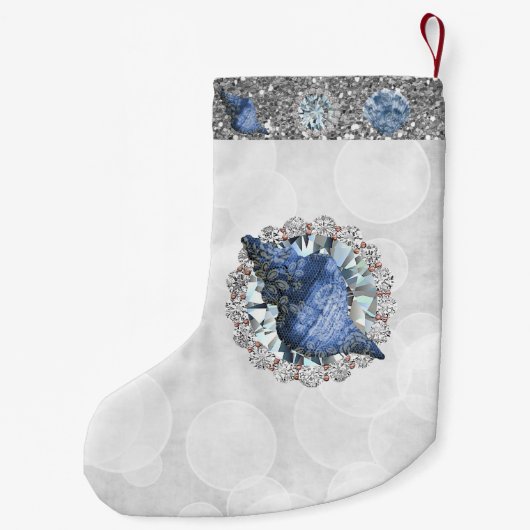 Blue Seashells Jewel Silver Bokeh & Imitats Glitze Kleiner Weihnachtsstrumpf (Rückseite)