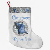 Blue Seashells Jewel Silver Bokeh & Imitats Glitze Kleiner Weihnachtsstrumpf (Vorderseite)