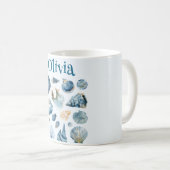 Blue Seashells Mug | Custom Name Kaffeetasse (VorderseiteRechts)