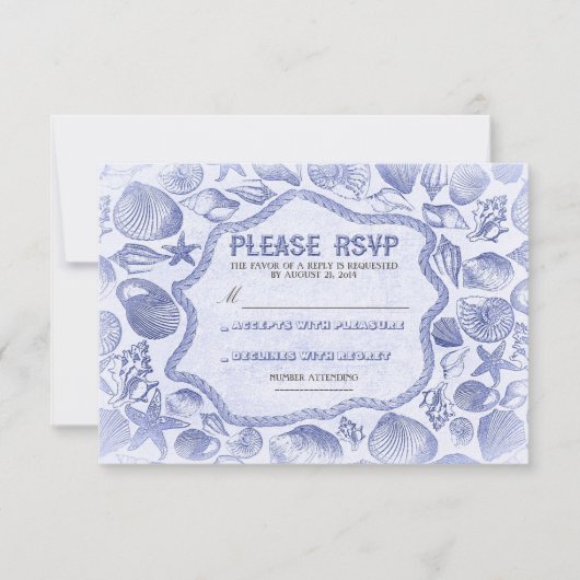 Blue Seashells nautische Beach Hochzeit RSVP Karte (Vorderseite)
