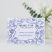 Blue Seashells nautische Beach Hochzeit RSVP Karte (Stehend Vorderseite)