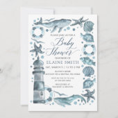 Blue Seashells Ocean Sea Beach Baby Shower Einladung (Vorderseite)