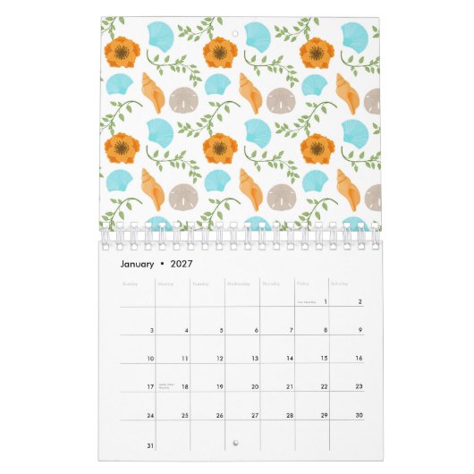 Blue Seashells Sea Snail Orange Blume Kalender (Jan 2027)