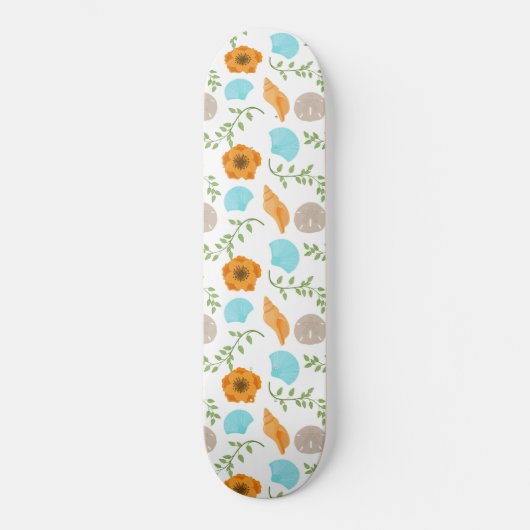Blue Seashells Sea Snail Orange Blume Skateboard (Vorderseite)