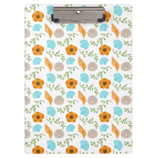 Blue Seashells Sea Snail Orange Flower Klemmbrett (Vorderseite)