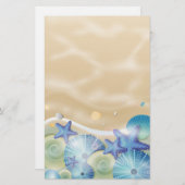 Blue Seashells & Starfish Briefpapier (Vorne/Hinten)