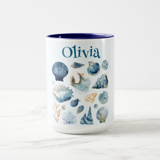 Blue Seashells Summer Mug | Custom Name Tasse (Zentrum)